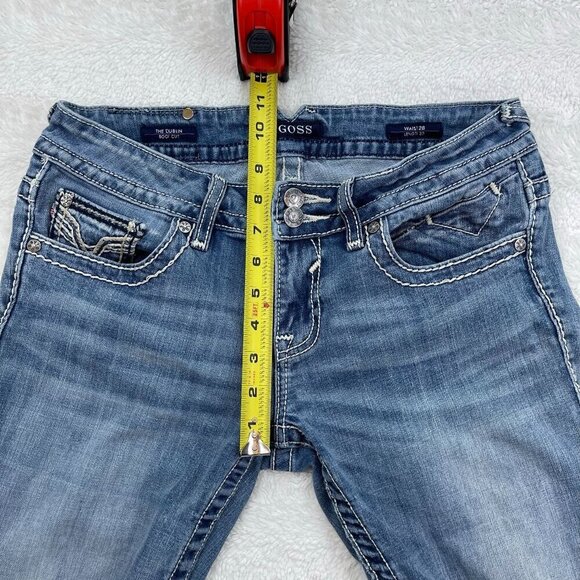 Vigoss Dublin Bootcut Jeans 28 Embroidered Pockets Mid-Rise Medium Blue Denim - Picture 8 of 9